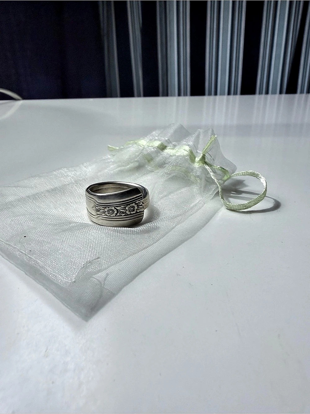 Engraved Silver-Tone Spoon Ring